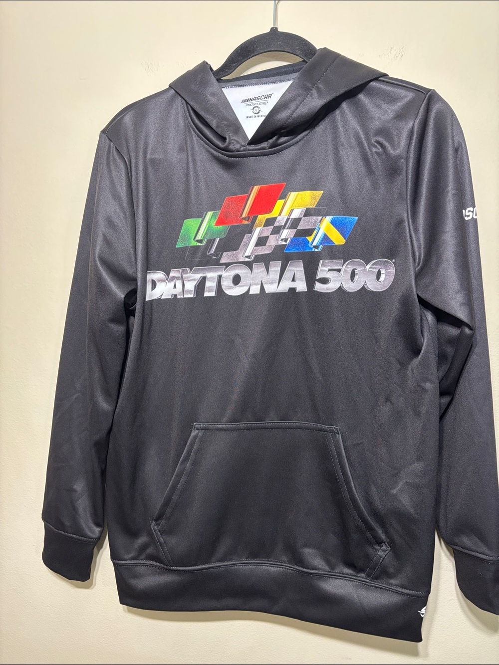Nascar Black Daytona 500 Hoodie with Multicolor Racing Flags